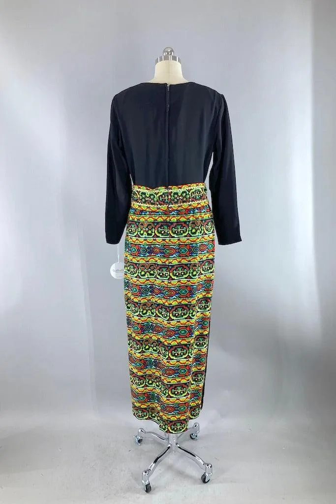 Vintage 1960s Rainbow Abstract Maxi Dress