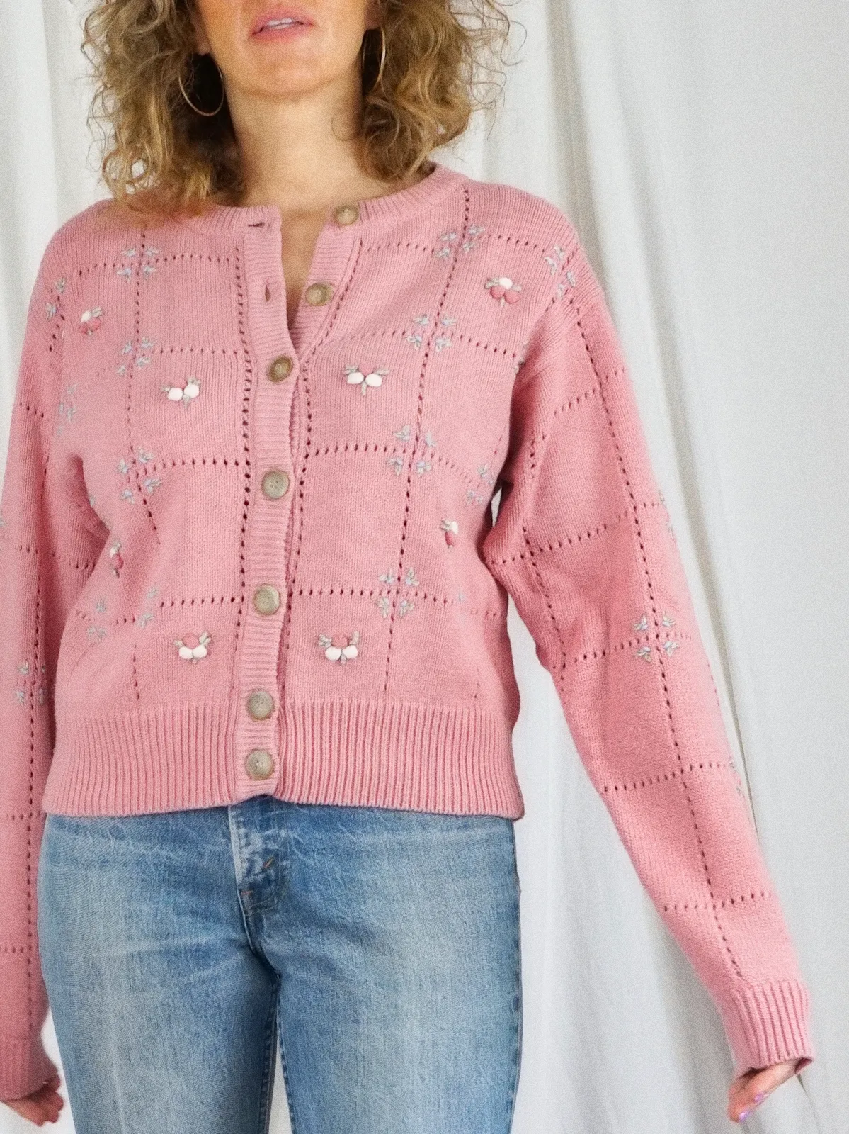 Vintage Dusty Rose Embroidered Sweater