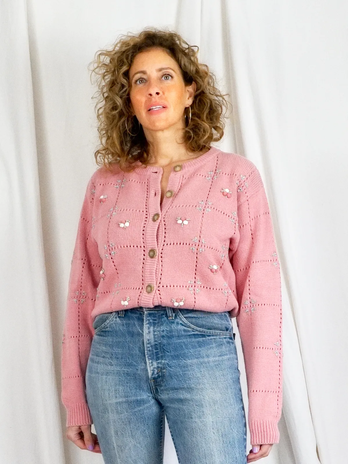 Vintage Dusty Rose Embroidered Sweater