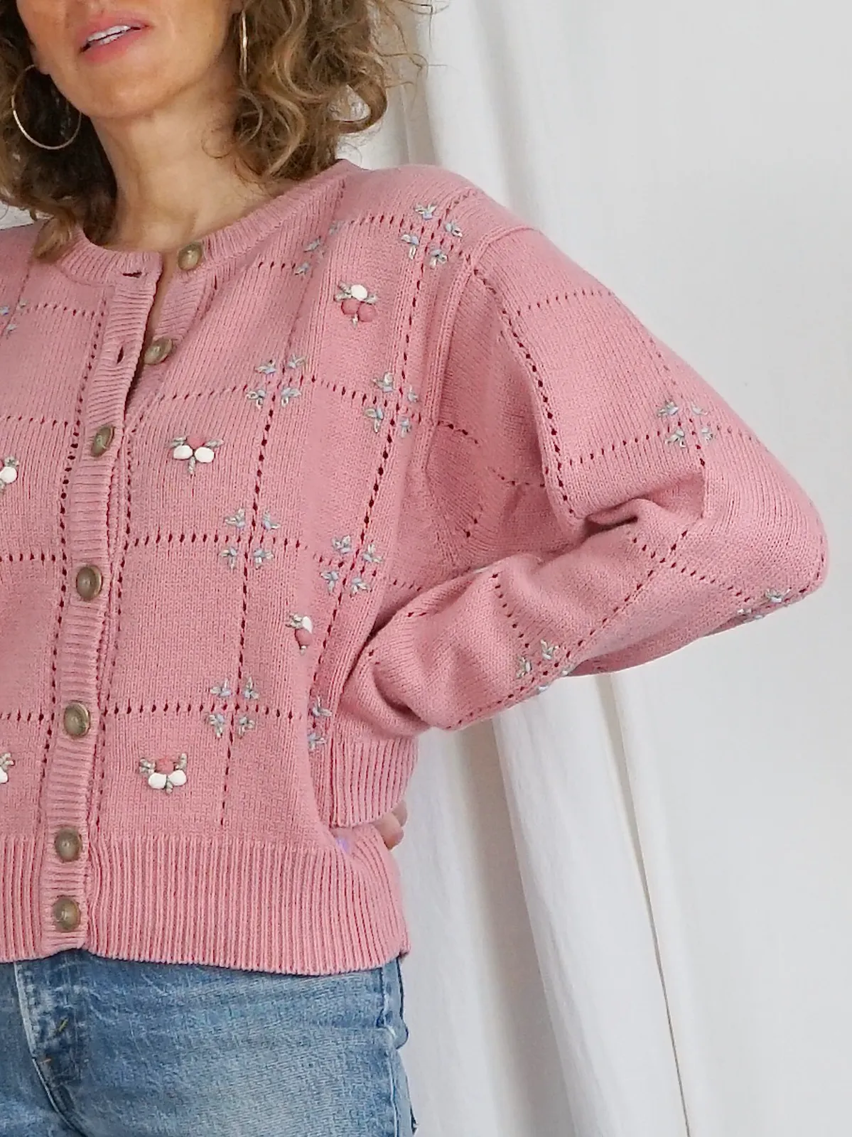 Vintage Dusty Rose Embroidered Sweater