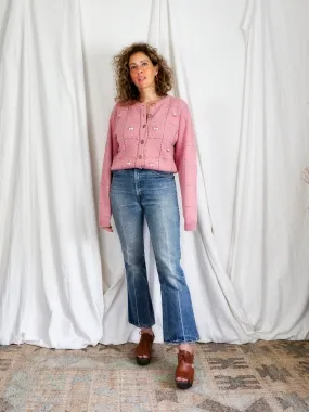 Vintage Dusty Rose Embroidered Sweater