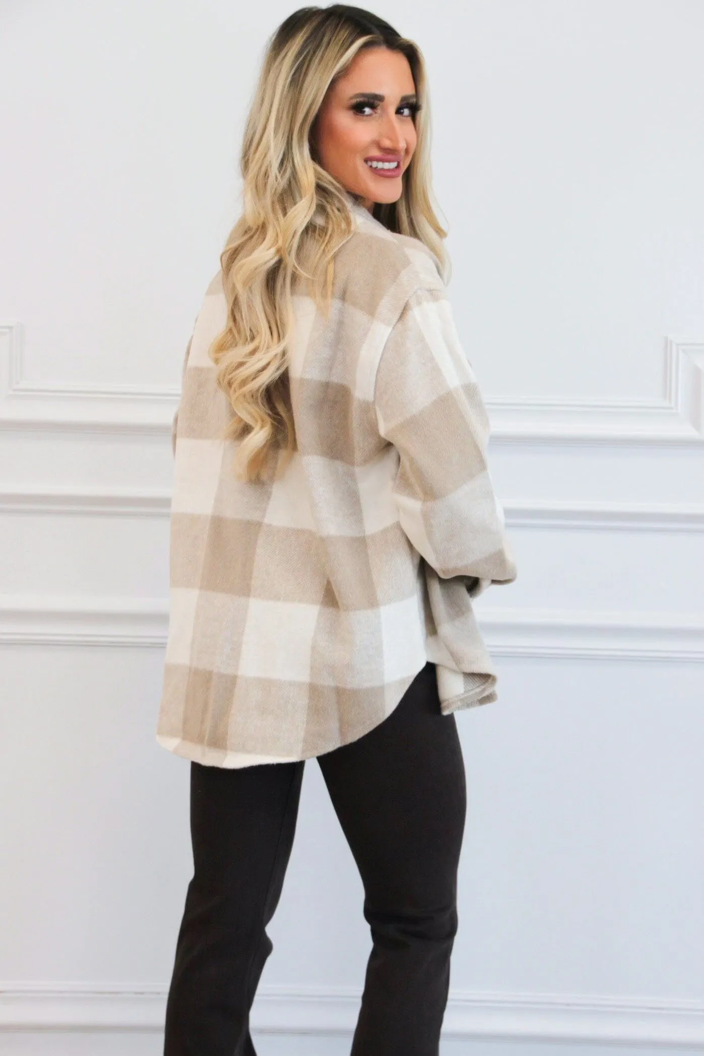 Warner Plaid Shacket: Taupe