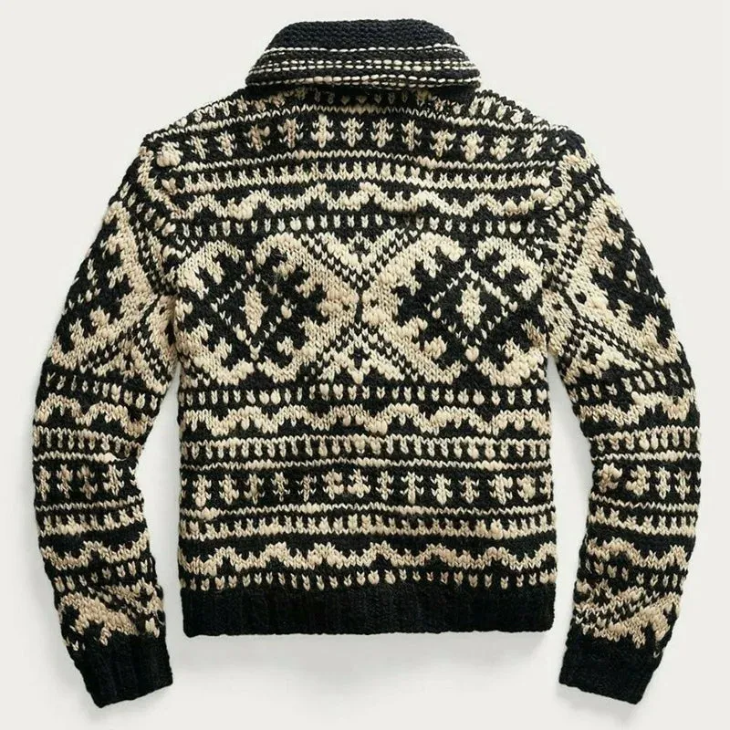 Wiaofellas  -  Autumn and Winter Black White Printed Cardigan Sweater Men's Casual Thick Warm Sweater Coat Zipper Knitted Jackets for men MY989