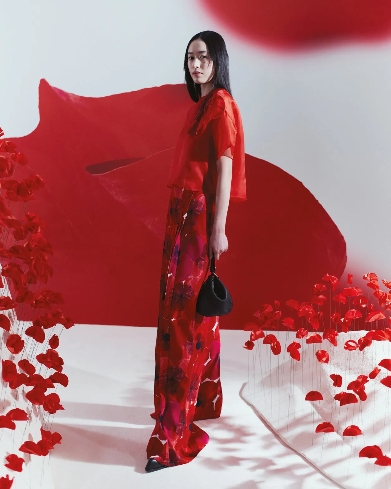 Wide Pleated Pant with Poppy Print