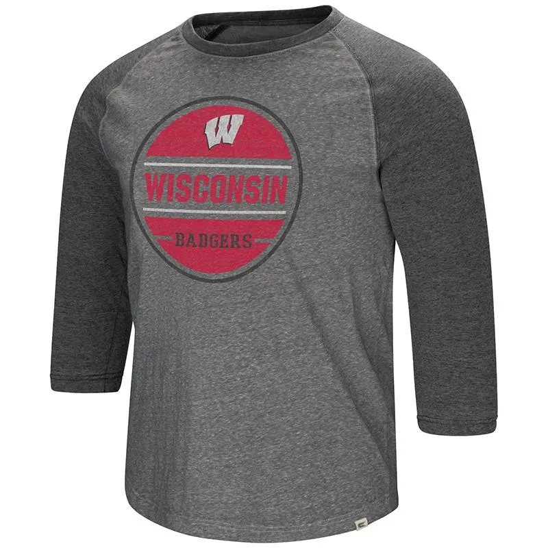 Wisconsin Badgers Colosseum Two-Tone Gray Ultra Soft 3/4 Sleeve Raglan T-Shirt