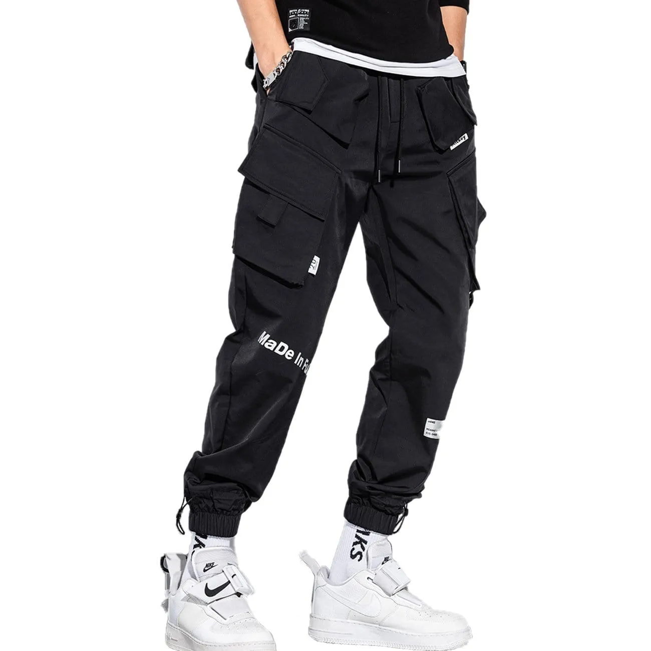 WLS Reflective Side Pockets Ribbons Fleece Cargo Pants