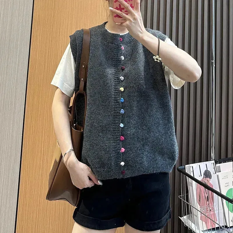 Women Sleeveless Button down Knitted Sweater Vest Cardigan