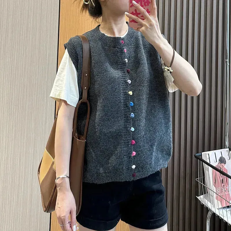 Women Sleeveless Button down Knitted Sweater Vest Cardigan