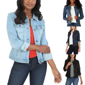 Women's Casual Denim Jacket Western Basic Lapel Button Up Long Sleeve Trucker Jean Jacket Biker Coat Tops