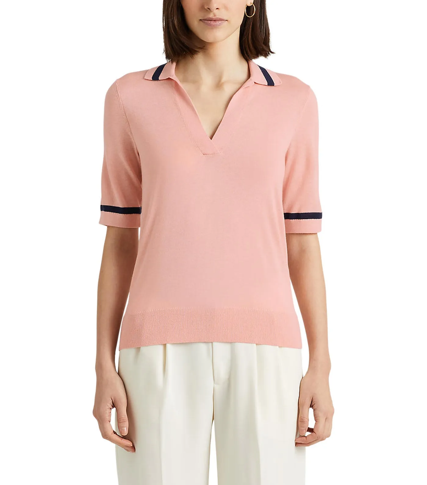 Women's Silk-Blend Short-Sleeve Sweater Pale Pink