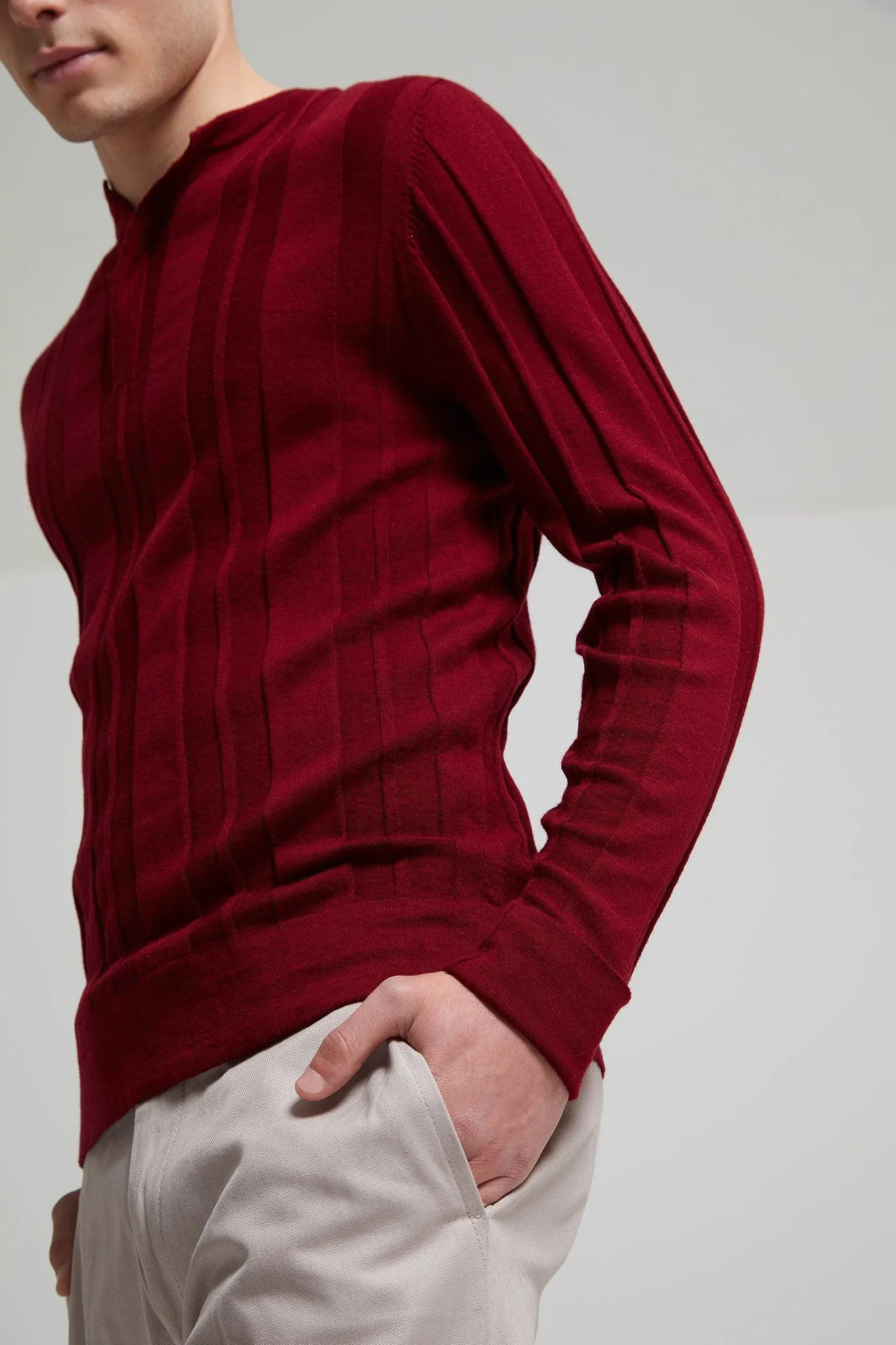 Wool-Cotton Blend Ribbed Sweater