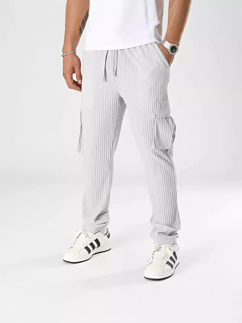 WRINKLE FASHION CASUAL SPORTS PANTS SOLID COLOR DRAWSTRING CASUAL WORK PANTS