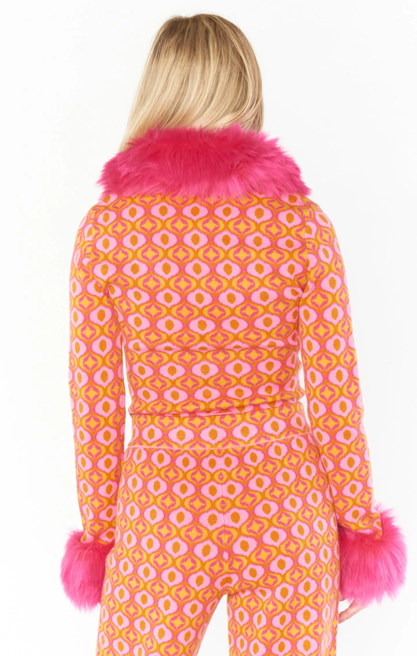 Zermatt Zip Up ~ Pink Geo Jacquard Faux Fur